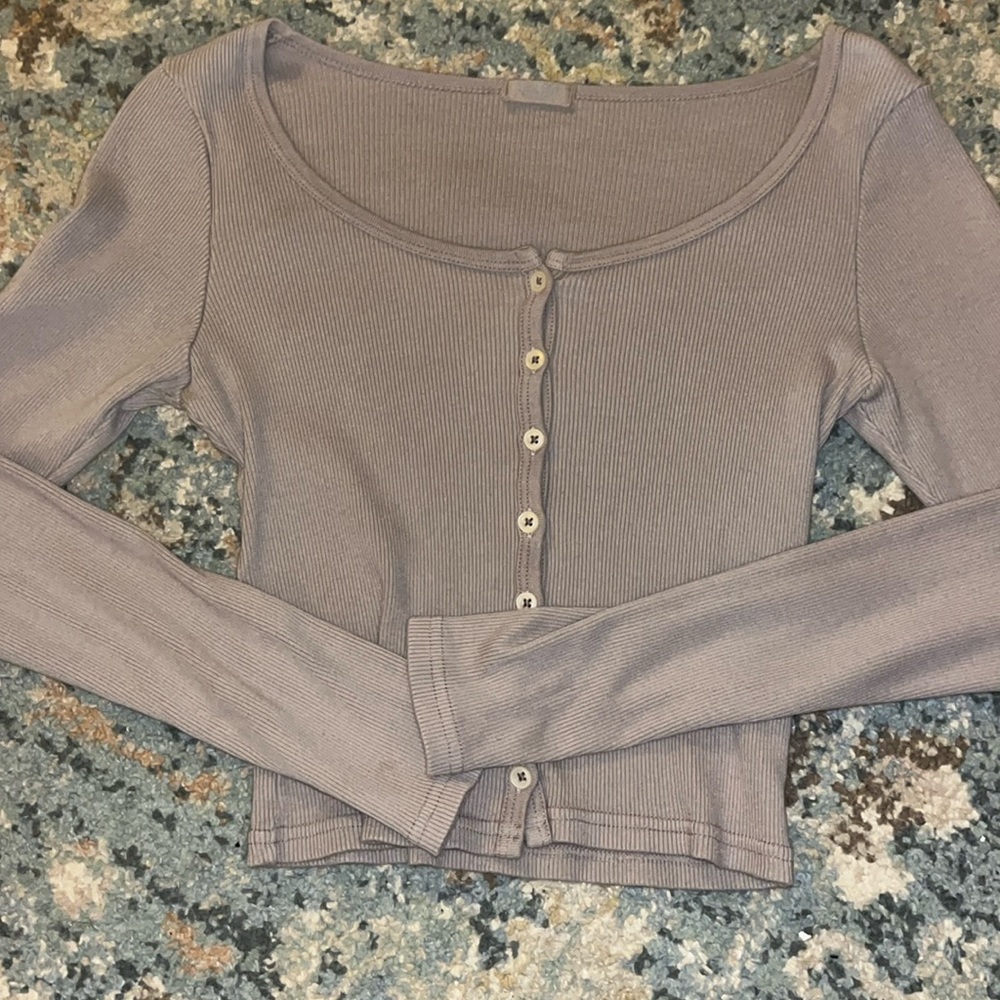 light purple ribbed, long sleeve button up baby tee from Brandy Melville